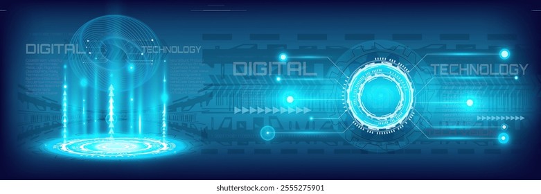 Vector abstract digital background showcasing AI and high-tech concepts, featuring blue light and cyberspace elements, perfect for technology and innovation themes.	
