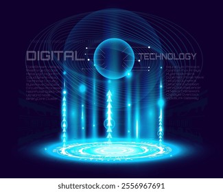 Vector abstract digital background showcasing AI and high-tech concepts, featuring blue light and cyberspace elements, perfect for technology and innovation themes.