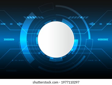 Vector abstract digital background, white circle empty space, Hi tech digital technology concept, Blue light cyberspace