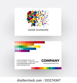 Vector Abstract Digital Concept, Rainbow Head And Pixel. Business Card