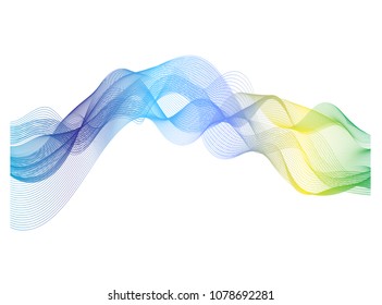 Vector - Abstract digital line art in blue, yellow and green. Image with flow. 