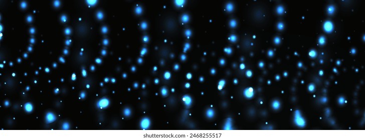 Vector abstract digital particle dot waves in dark blue color isolated on black background. Big Data and AI technology hi-tech particles wire network concept. Futuristic artificial intelligence banner