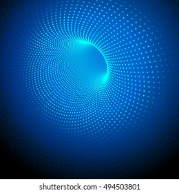 Vector abstract digital technology background. 3D tunnel from a grid of points