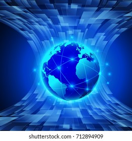 Vector Abstract Digital Technology Background. Digital Global Map Network Electronic Future Communication Business Connection. Technology Global. Network Connection Concept Background

