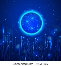 Vector Abstract Digital Technology Background. Digital Global Map Network Electronic Future Communication Business Connection. Technology Global. Network Connection Concept Background


