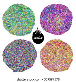 Vector abstract digital textured backgrounds set, bright colorful circles isolated on white.