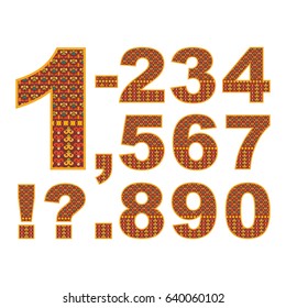 Vector abstract digits set with ornamental pattern. Cartoon signs with decorative filling