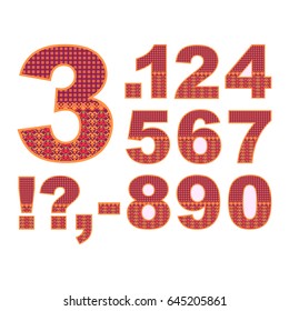 Vector abstract digits set with ornamental pattern. Cartoon signs with decorative filling