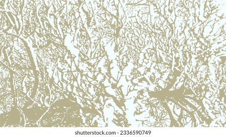 Vector abstract dirty grunge background with tree branches chaotic tangled in winter with snow on it.