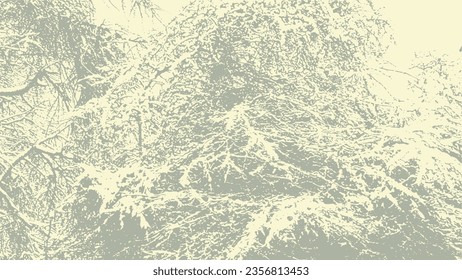 Vector abstract dirty grunge background with tree branches chaotic tangled in winter with snow on it.