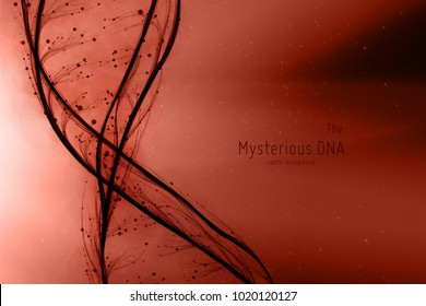 Vector abstract DNA double helix illustration. Mysterious source of life background. Genom futuristic image. Conceptual design of genetics information