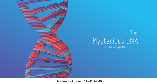 Vector abstract DNA double helix illustration as paper cut. Mysterious source of life background. Genom futuristic image. Conceptual design of genetics information