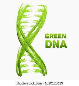 Vector abstract DNA strand as green grass. Conceptual health and ecology medical illustration. Double helix as vibrant green grass molecule. Genom structure. Natural life symbol.