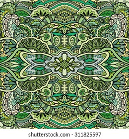 Vector abstract doodle background seamless pattern, hand drawn geometric and floral repeating texture. Tribal ethnic arabic indian ornament.