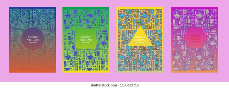 vector abstract doodle colorful background pattern set 