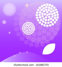 Vector abstract doodle dandelion with purple background.