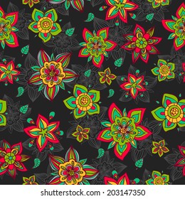 Vector abstract doodle flower seamless pattern. Vector summer flower background. Vector doodle flower seamless.