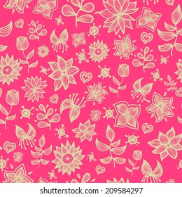 Vector abstract doodle flower seamless pattern.
