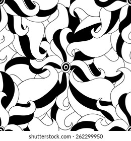 Vector abstract doodle flower seamless pattern. Black and white.