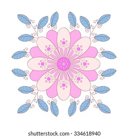 Vector abstract doodle flower with swirls and dots.