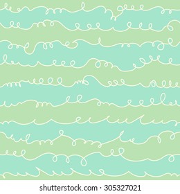 Vector abstract doodle hand drawn ocean waves background. Seamless lined pattern.