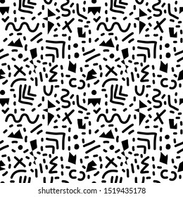 Vector abstract doodle lines seamless pattern. Isolated, colorless. Can be used as a fabric, wrapping paper, backdrop, wallpaper, bag template, print