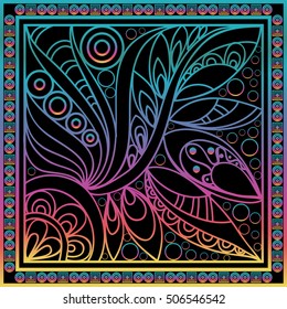 Vector abstract doodle pattern. Hand drawn geometrical ornaments, wavy stripes and fantasy leaves with flower.Textile colorful vintage print. 