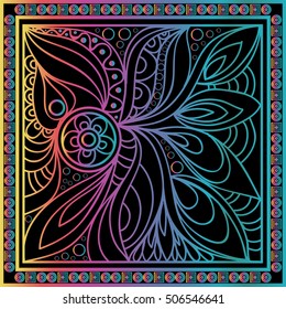 Vector abstract doodle pattern. Hand drawn geometrical ornaments, wavy stripes and fantasy leaves with flower.Textile colorful vintage print. 