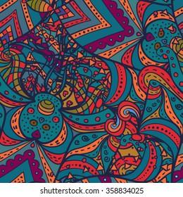 Vector abstract doodle pattern. Seamless pattern with symmetrical elements created for wallpapers design, background, textile, wrapping.