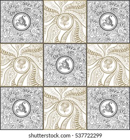 Vector abstract doodle pattern (texture, background). Hand drawn geometrical ornaments, fantasy leaves with flower. Textile patchwork vintage print.