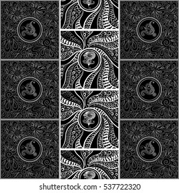 Vector abstract doodle pattern (texture, background). Hand drawn geometrical ornaments, fantasy leaves with flower. Textile patchwork vintage print.