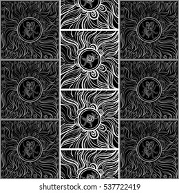 Vector abstract doodle pattern (texture, background). Hand drawn geometrical ornaments, fantasy leaves with flower. Textile patchwork vintage print.