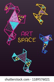 Vector abstract doodle style postcard, hand drawn poster on dark background