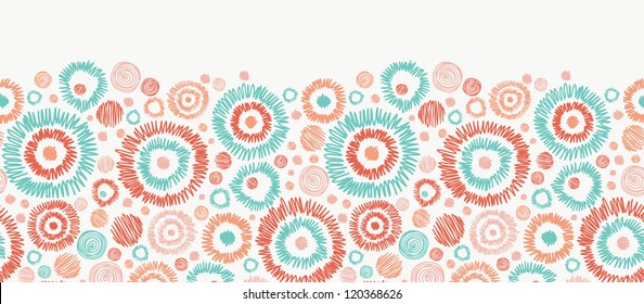 Vector abstract Doodle textured circles horizontal seamless ornament pattern background with many hand drawn ornamental oval shapes