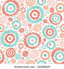 Vector abstract Doodle textured circles seamless pattern background with many hand drawn ornamental oval shapes