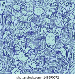 vector abstract doodle wild cartoon character cartoon in the freeze morning