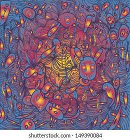 vector abstract doodle wild cartoon character cartoon in the wild night