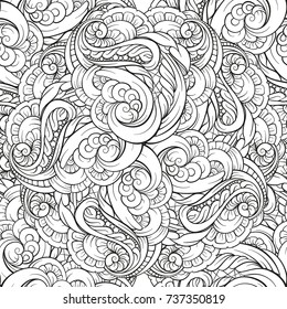 Vector abstract doodles black and white seamless pattern