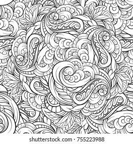 Vector abstract doodles black and white seamless pattern