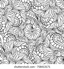 Vector abstract doodles black and white seamless pattern