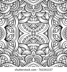 Vector abstract doodles black and white seamless pattern