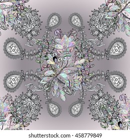 Vector abstract doodles floral pattern with shadows.