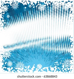 Vector abstract dot blue Winter background with ice snowflake frame and border