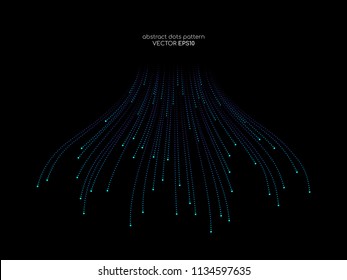Vector abstract dots lines light blue and green colors on black background in concept technology, communication, digital, ai, science.