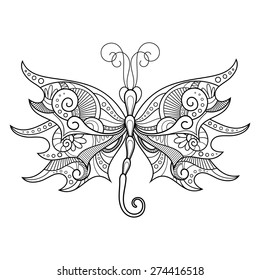 Vector Abstract Dragonfly on White Background. Patterned design, Tattoo