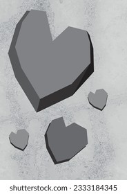 Vector abstract drawing. Background, shape, pattern. Vector illustration of gray heart. Brutalism, crude, monochrome. Background with concrete texture.