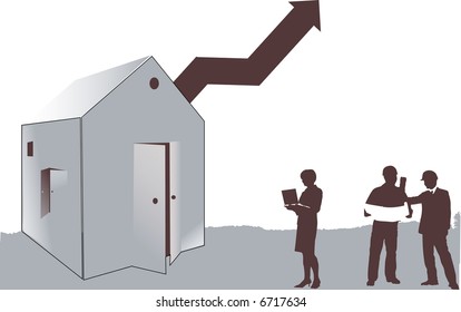 vector - abstract drawing, a business team discussing in a front of a house