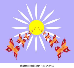 vector abstract drawing butterfly flying to sun