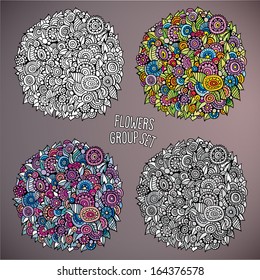 Vector abstract drawing flowers group set in different of color