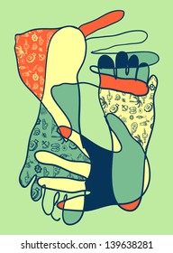vector abstract drawing hand foot